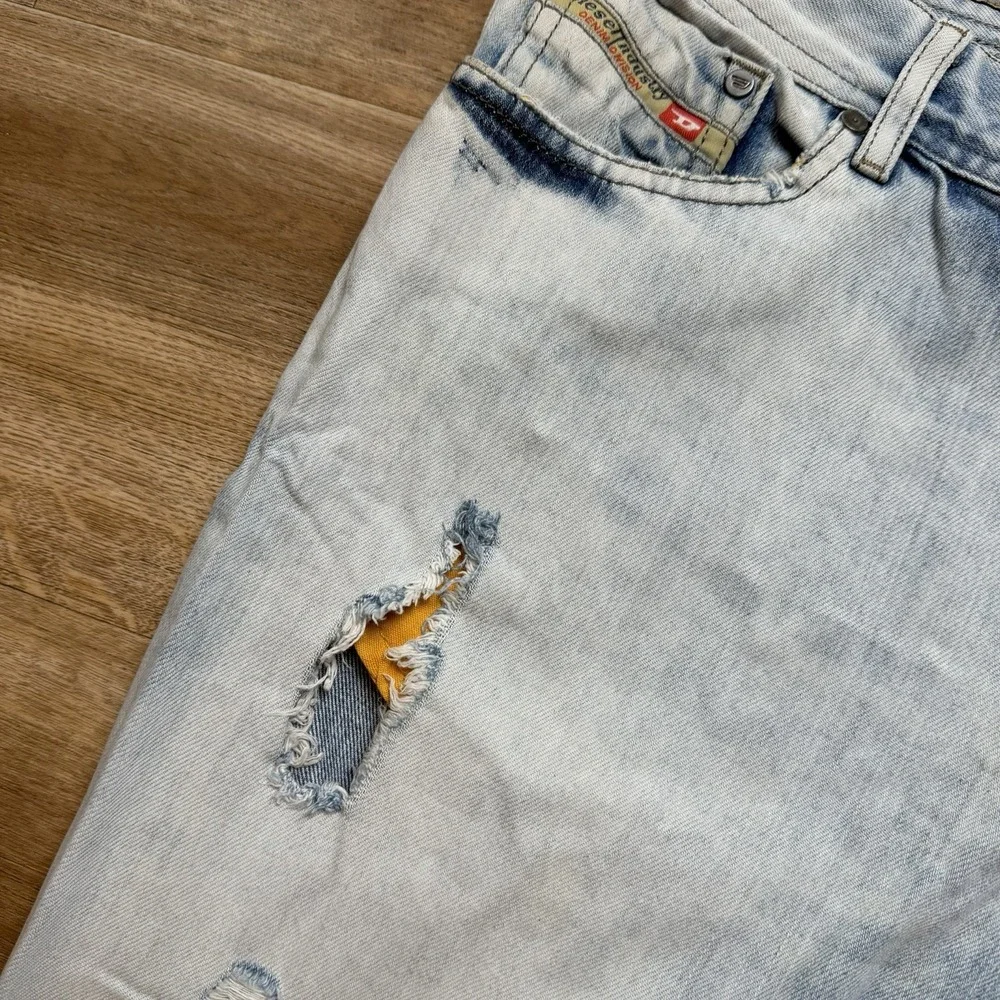 Diesel Belther Jeans Men‎ 38x34 Blue Slim Tapered Acid Wash Destroyed 3D Finish